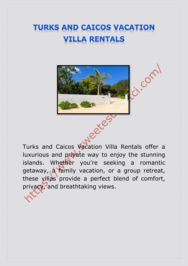 turks and caicos vacation villa rentals offer