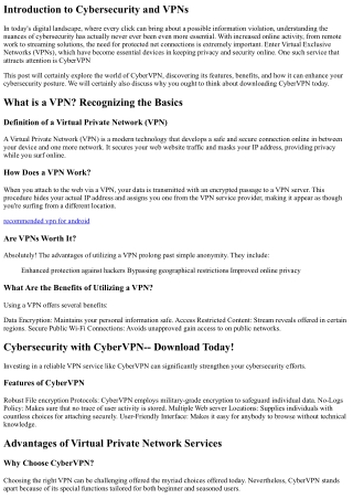 Cybersecurity with CyberVPN-- Download And Install Today!