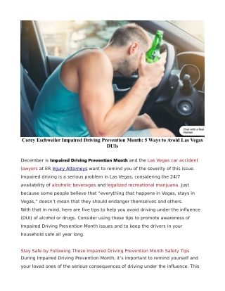 Corey Eschweiler: Impaired Driving Prevention Month: 5 Ways to Avoid Las Vegas D