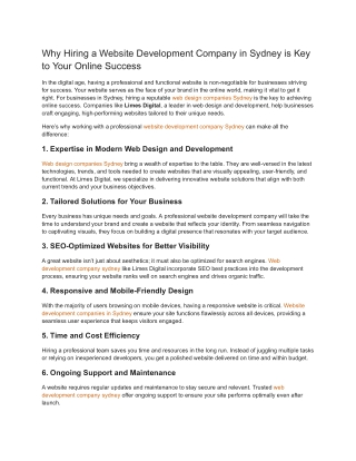 Why Hiring a Website Development Company in Sydney is Key to Your Online Success