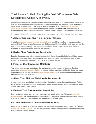 The Ultimate Guide to Finding the Best E-Commerce Web Development Company in Sydney
