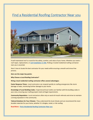 Find a Residential Roofing Contractor Near you