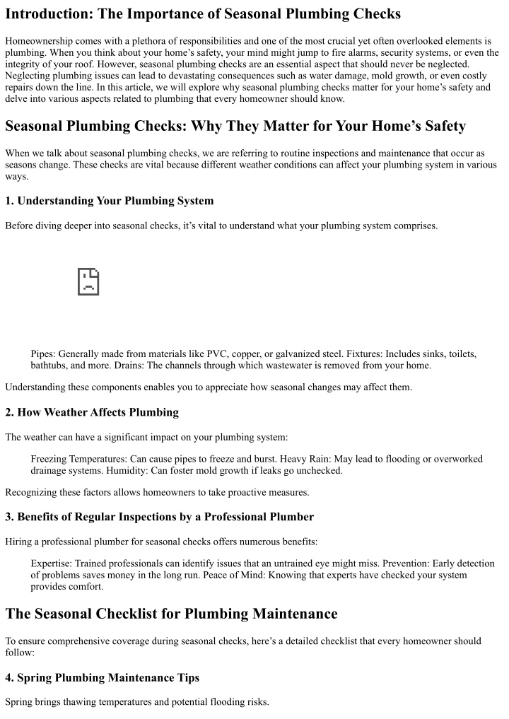 introduction the importance of seasonal plumbing