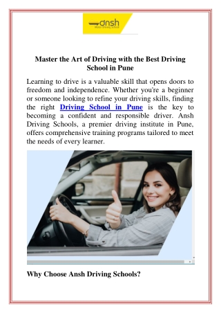 Master the Art of Driving with the Best Driving School in Pune