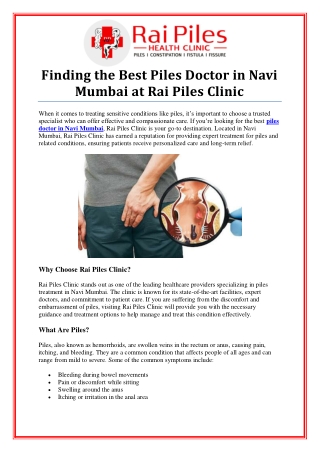 Best Piles Doctor in Navi Mumbai for Comprehensive Care