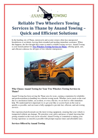 reliable two wheelers towing services in thane