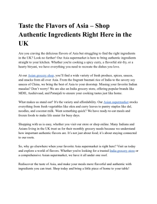 Your Trusted Asian Supermarket for Authentic Groceries in the UK
