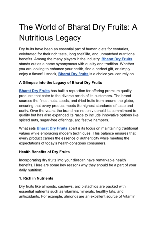 The World of Bharat Dry Fruits: A Nutritious Legacy