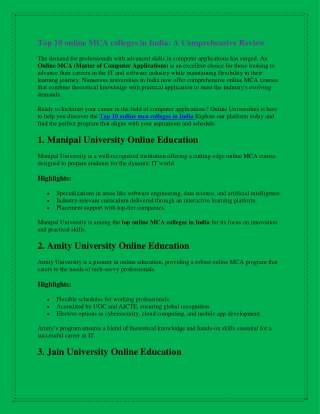 top 10 online mca colleges in india