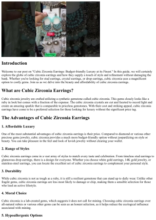 Cubic Zirconia Earrings: Economical Deluxe at its Best