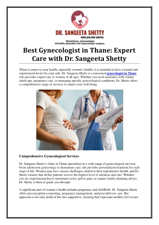 Experienced Gynecologist in Thane for Personalized Women's Health Care