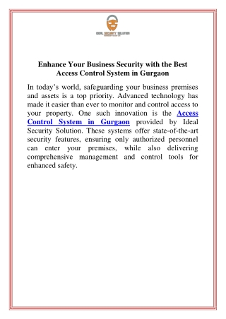 Enhance Your Business Security with the Best Access Control System in Gurgaon