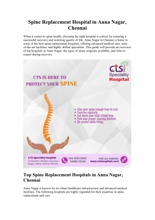 Spine Replacement Hospital in Anna Nagar