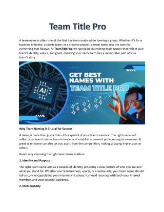 a team name is often one of the first decisions
