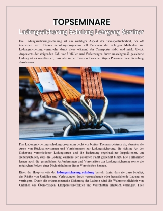 Ladungssicherung Schulung Lehrgang Seminar