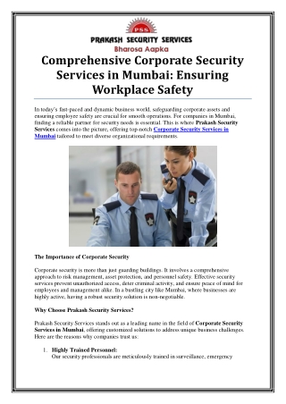 Comprehensive Corporate Security Services in Mumbai Tailored for You