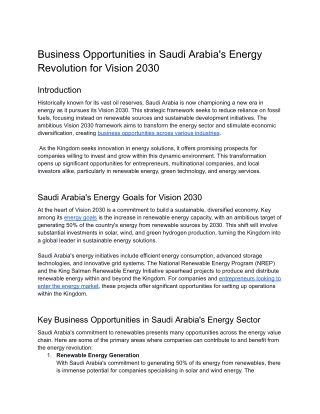 PDF Business Opportunities in Saudi Arabia's Energy Revolution for Vision 2030