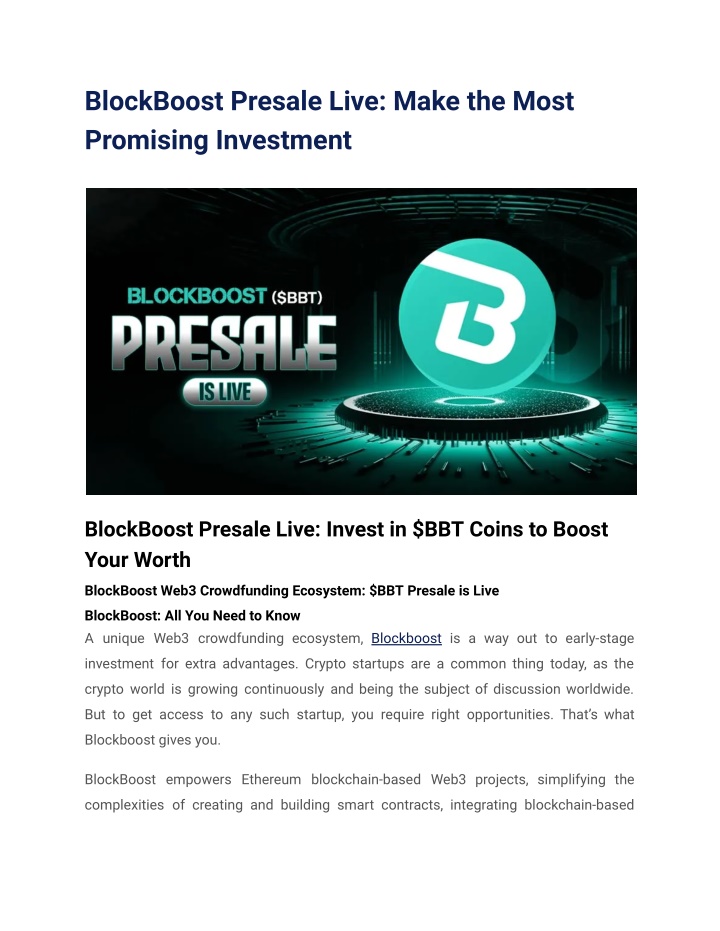 blockboost presale live make the most promising