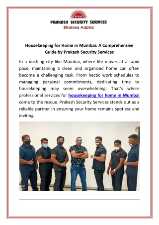 Housekeeping for Home in Mumbai A Comprehensive Guide by Prakash Security Services