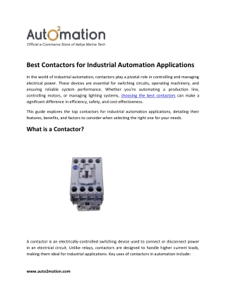 Best Contactors for Industrial Automation Applications