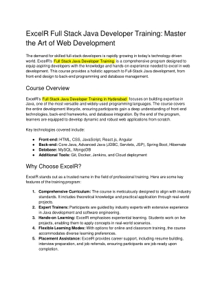 excelr full stack java developer training master