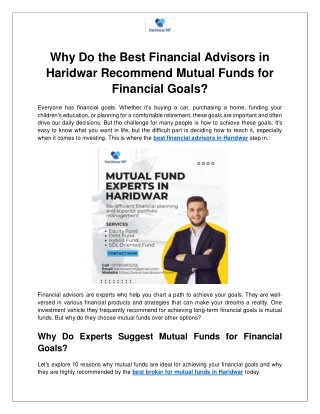 Why Do the Best Financial Advisors in Haridwar Recommend Mutual Funds for Financial Goals