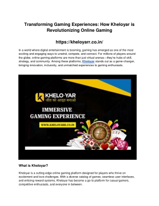 transforming gaming experiences how kheloyar
