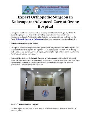 Best Orthopedic Surgeon in Nalasopara for Advanced Care