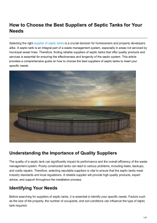 How to Choose the Best Suppliers of Septic Tanks for Your Needs