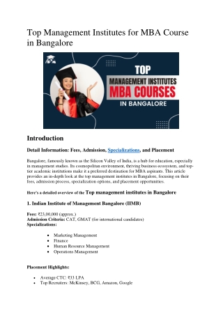 Top Management Institutes for MBA Course in Bangalore