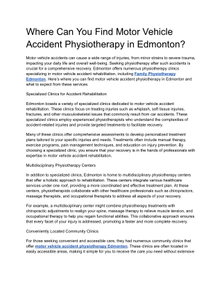 Where Can You Find Motor Vehicle Accident Physiotherapy in Edmonton