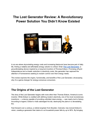 the lost generator review a revolutionary power