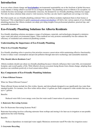 Eco-Friendly Plumbing Solutions for Alberta Residents