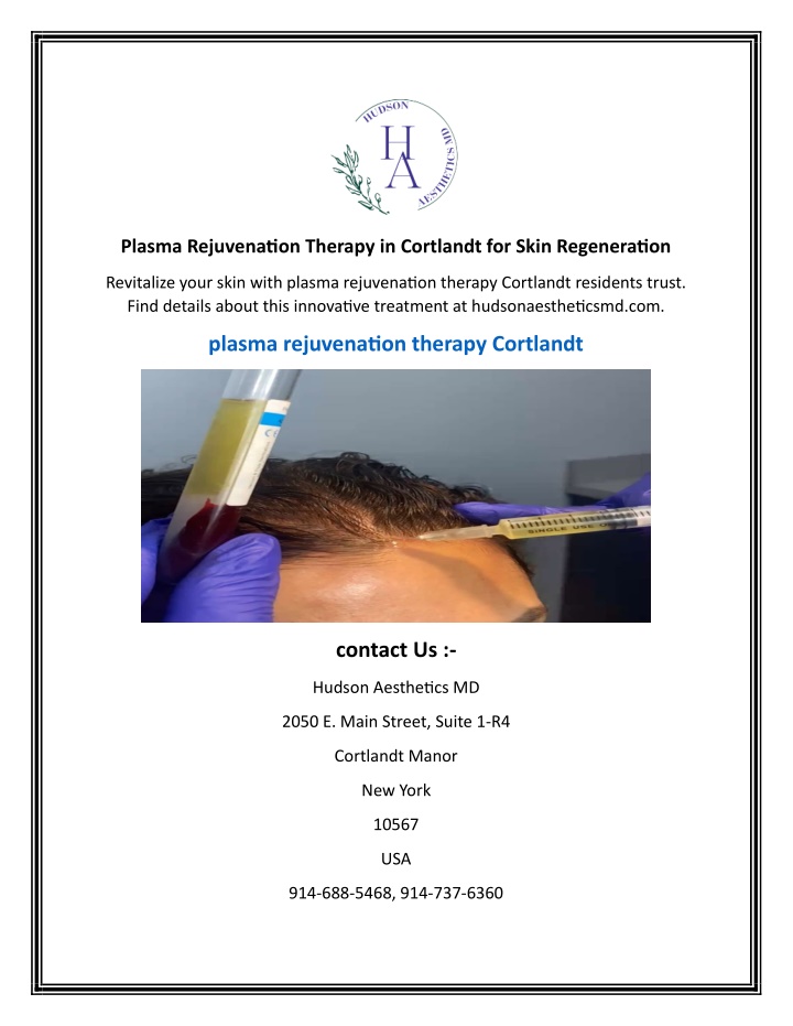 plasma rejuvenation therapy in cortlandt for skin