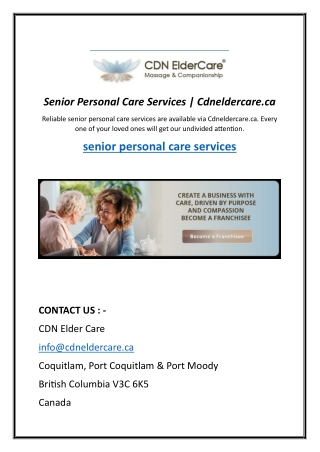 senior personal care services cdneldercare ca