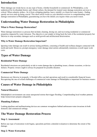 Swift Solutions: Your Overview to 24/7 Water Damage Restoration in Philadelphia