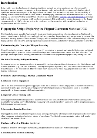 Flipping the Script: Exploring the Flipped Classroom Model at UCC