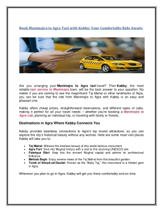 Book Manimajra to Agra Taxi with Kabby