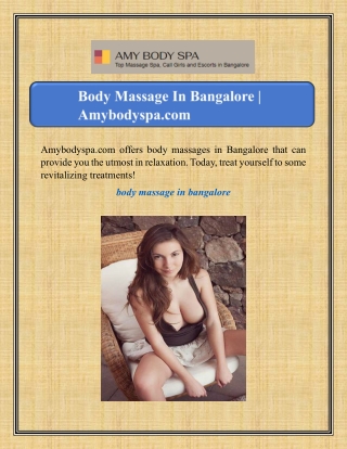 Body Massage In Bangalore | Amybodyspa.com