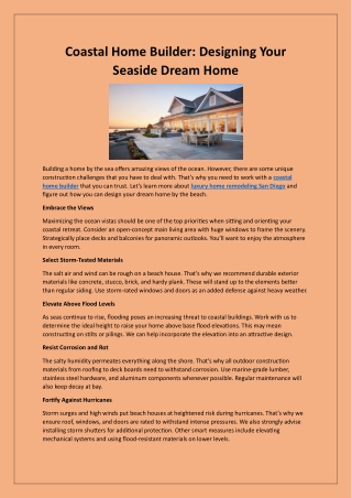 Coastal Home Builder Designing Your Seaside Dream Home