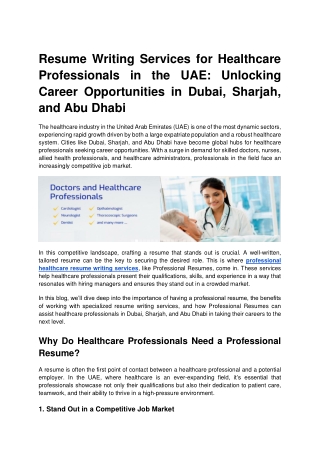 Resume Writing Services for Healthcare Professionals in the UAE: Unlocking Caree