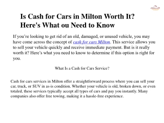 Is Cash for Cars in Milton Worth It Here's What You Need to Know