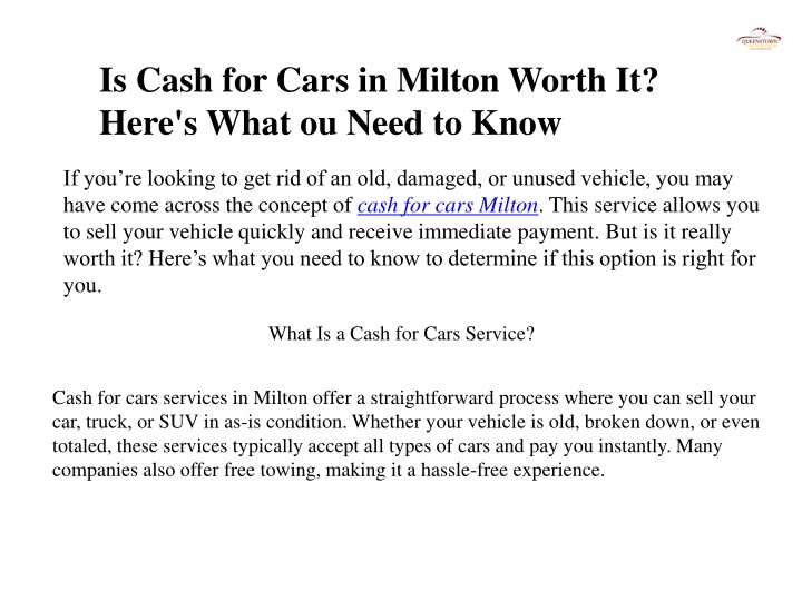 is cash for cars in milton worth it here s what