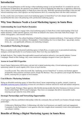 Why Your Business Needs a Local Marketing Agency in Santa Rosa