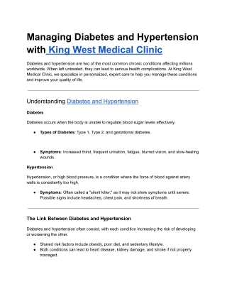 managing diabetes and hypertension with king west