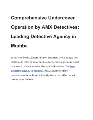 Comprehensive Undercover Operation by AMX Detectives- Leading Detective Agency in Mumbai