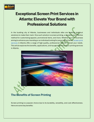 Exceptional Screen Print Services in Atlanta: Elevate Your Brand with Profession