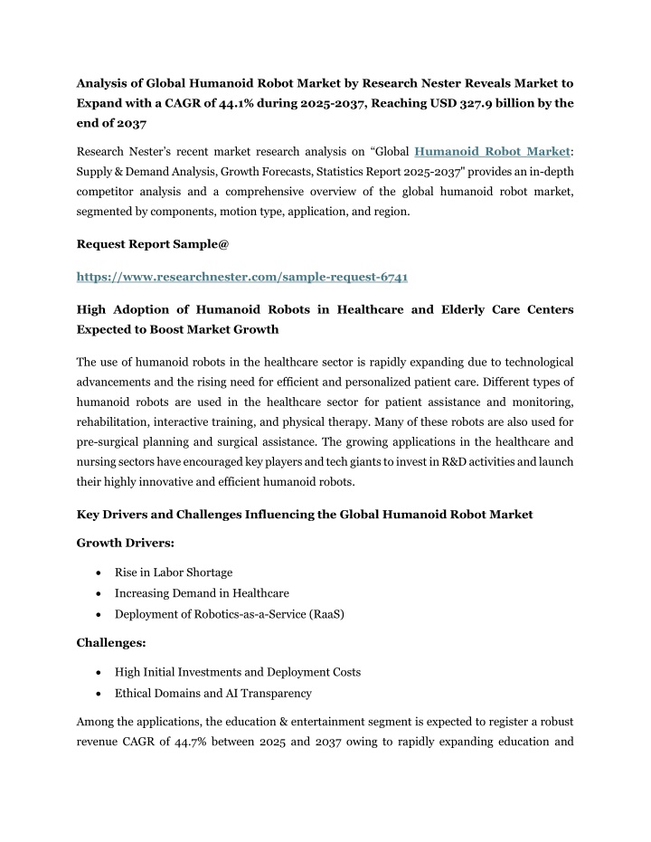 analysis of global humanoid robot market