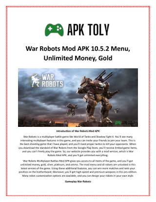 War Robots Mod APK 10.5.2 Menu, Unlimited Money, Gold