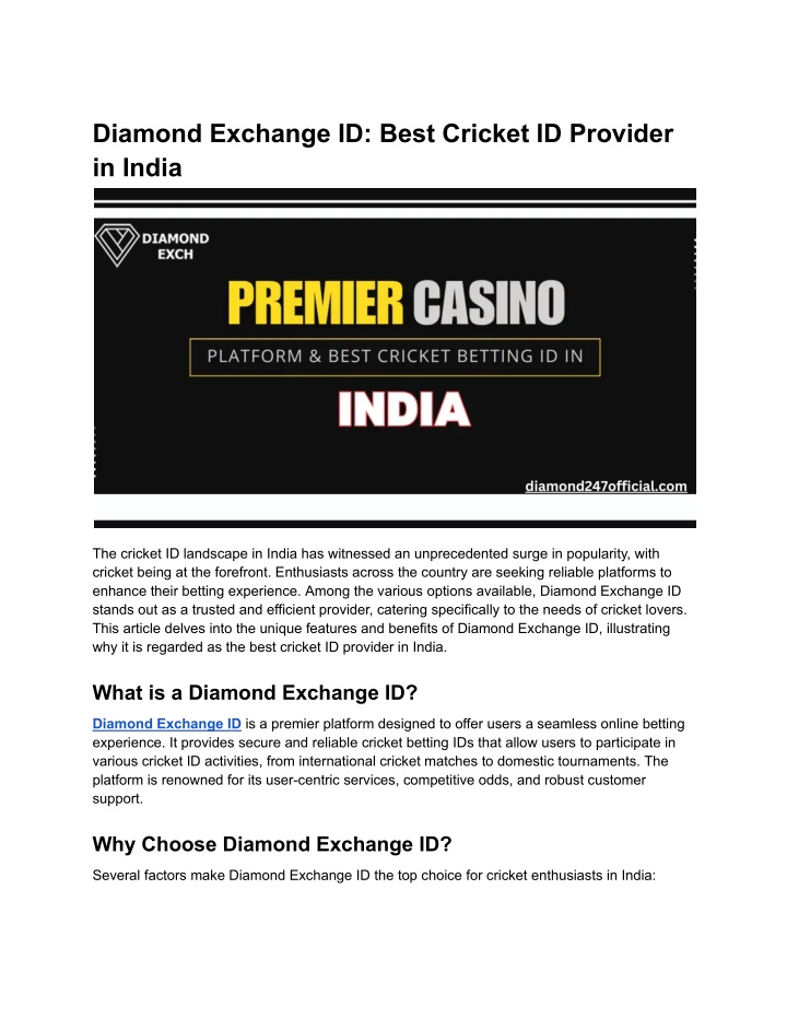 diamond exchange id best cricket id provider